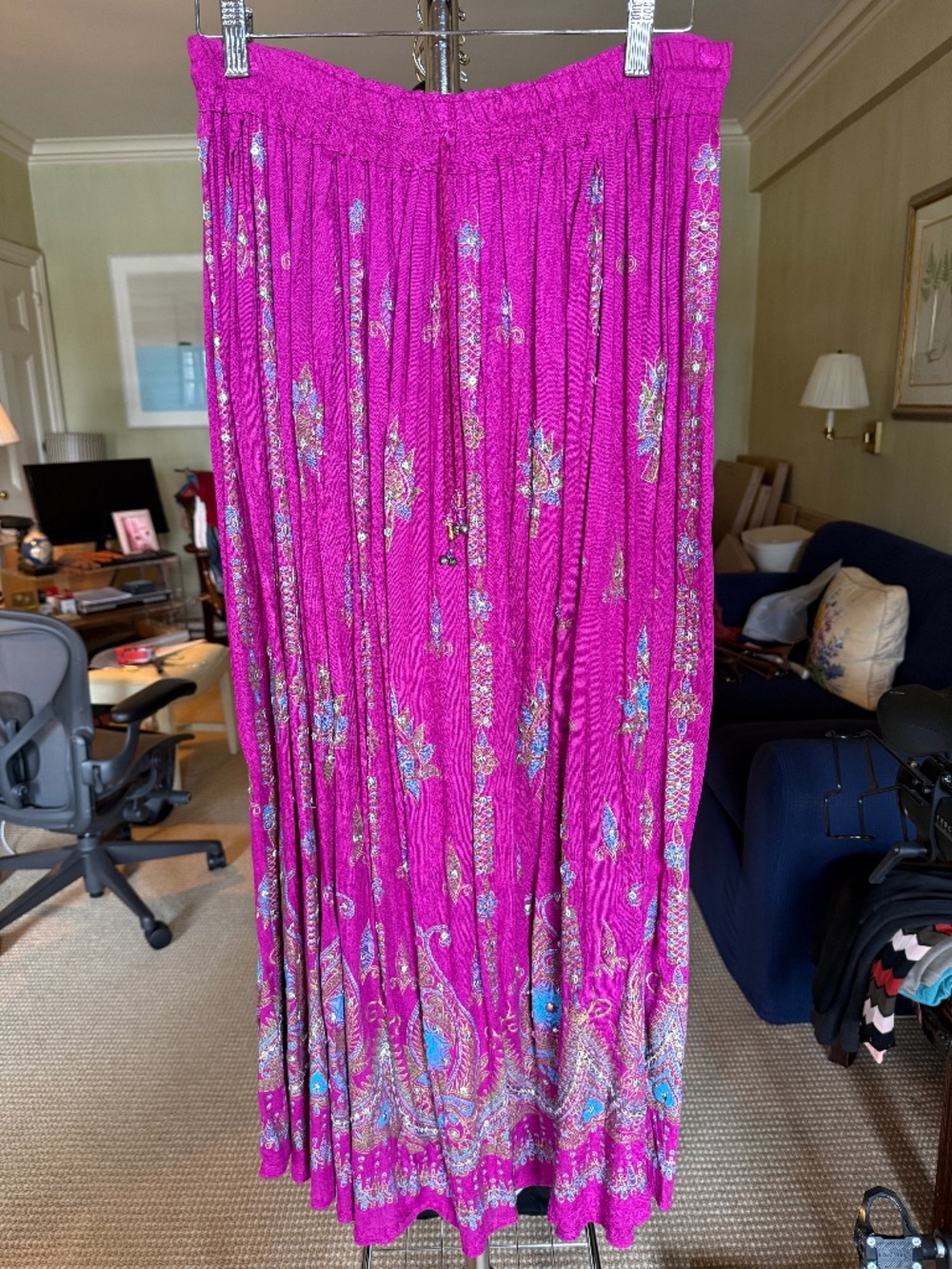 Vintage Indian Boho Maxi Skirt | Pink Paisley Mirror Work | Free Size